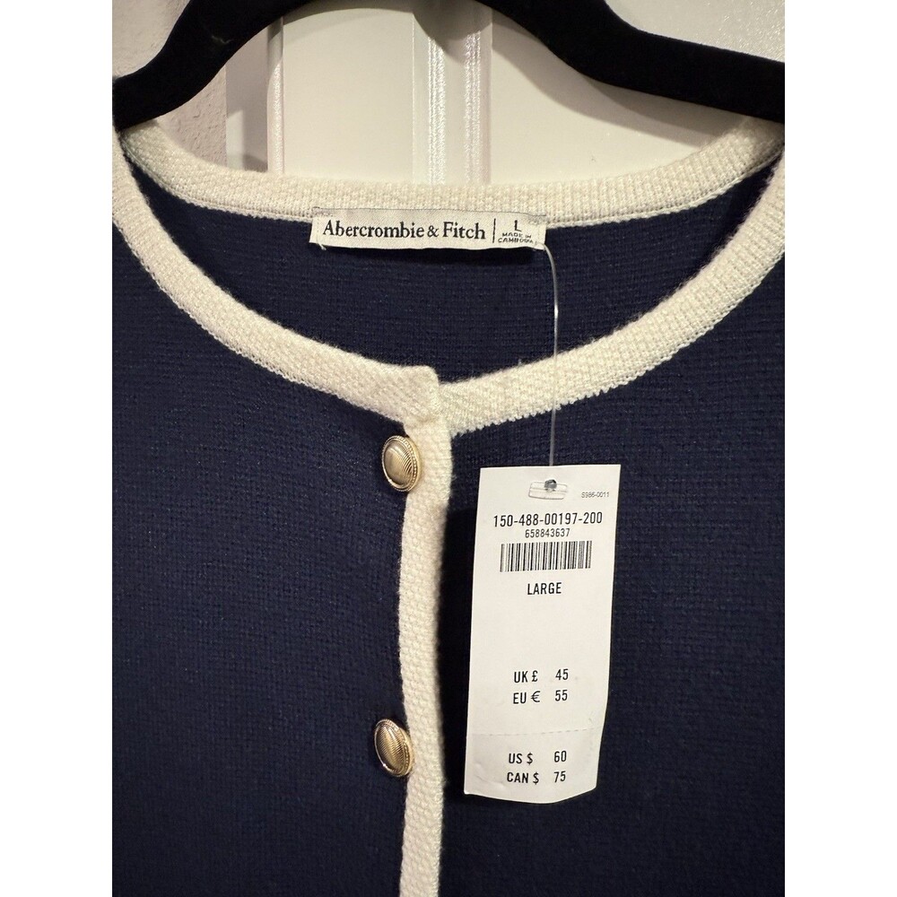 Abercrombie Fitch Knit Vest Top Sleeveless Navy Blue White Gold Buttons Large - Picture 3 of 3